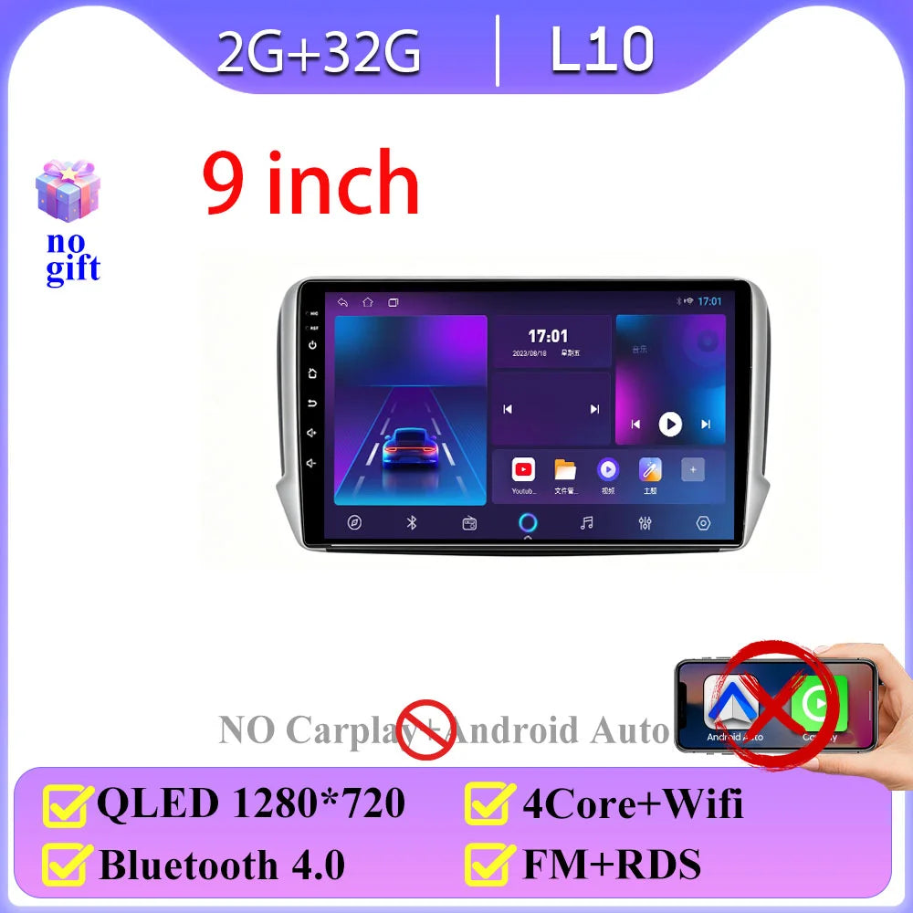 Android Auto For Peugeot 208 2008 Series 2012- 2018 Car Radio CarPlay Screen Automotive Multimedia GPS Navigation Android 16
