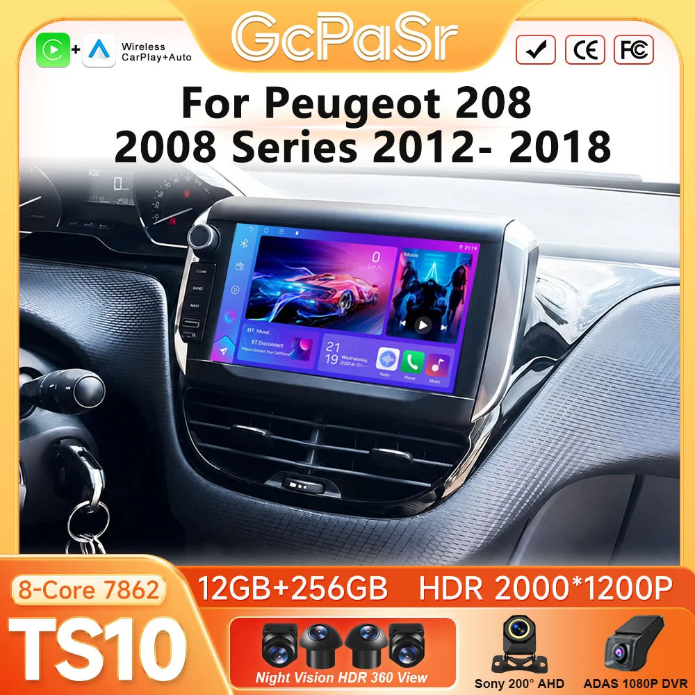 Android Auto For Peugeot 208 2008 Series 2012- 2018 Car Radio CarPlay Screen Automotive Multimedia GPS Navigation Android 16